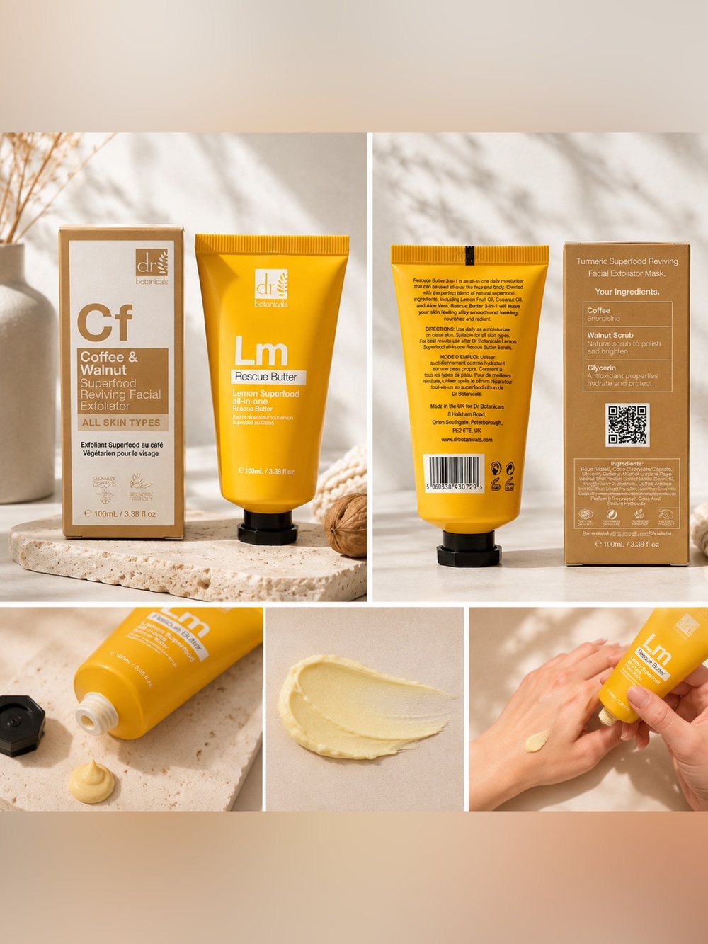 Dr Botanicals Lemon Rescue Butter + Coffee Walnut Exfoliator Set NEW Bundle